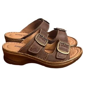 NIB Josef Seibel Catalonia 76 Brown Leather Open Toe Wedge Sandals Size 6.5